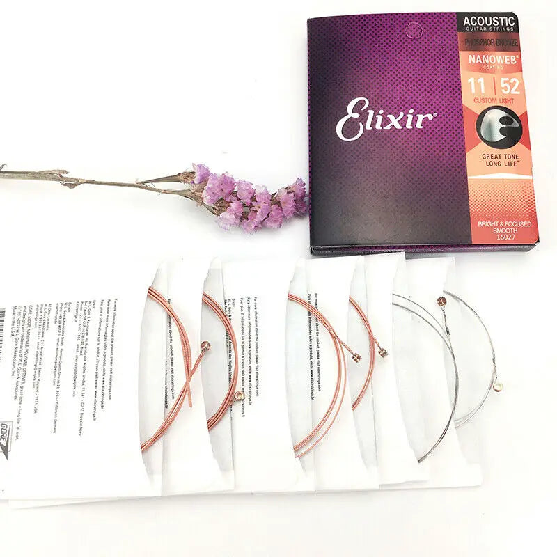 Cordas para Guitarra Elixir Nanoweb Phosphor Bronze - Modelos 16002, 16027, 16052, 16077 e 16102 - Acessórios cordas