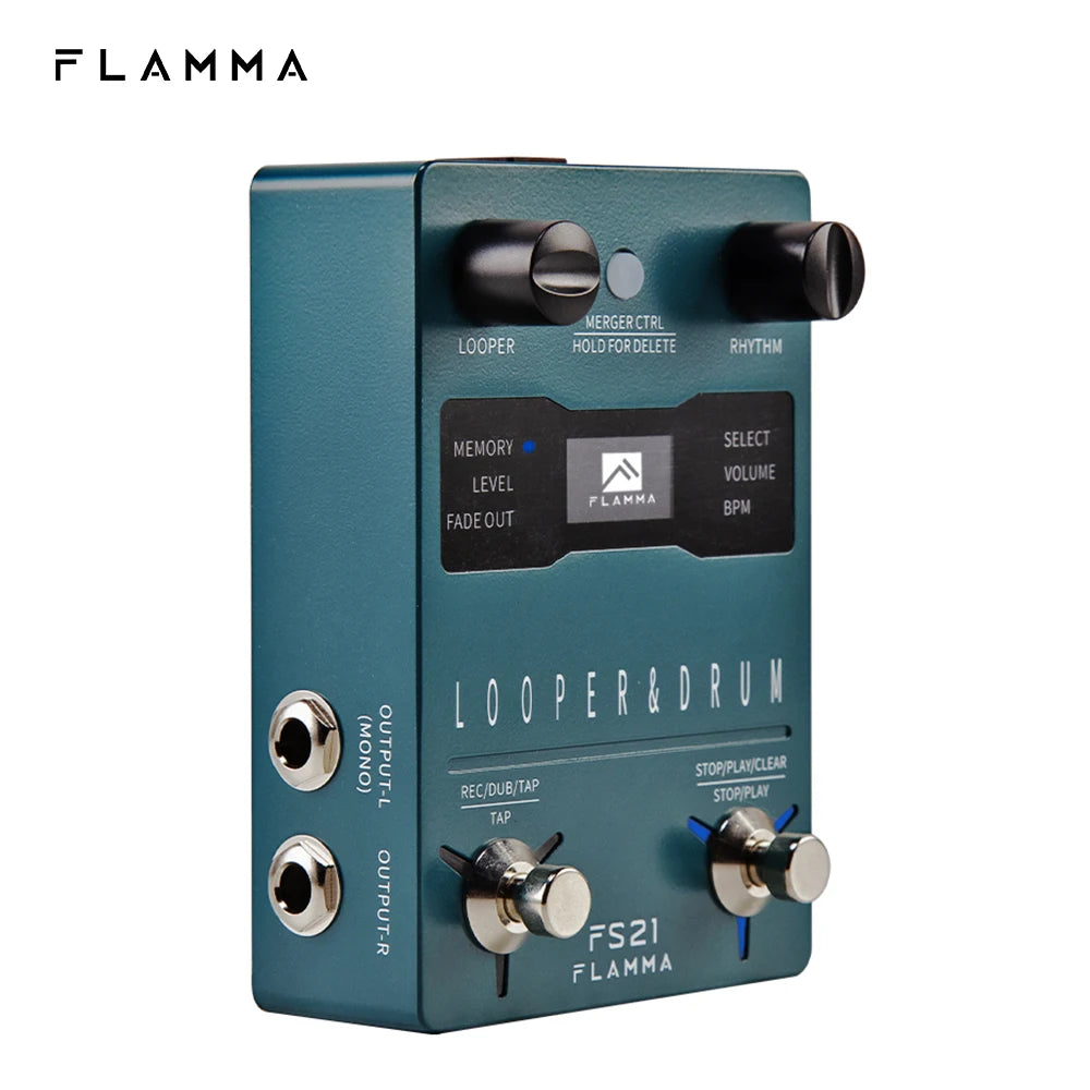Pedal Drum Machine Looper FLAMMA FS21 - Para Guitarra, Looper de 160 Minutos, 100 Grooves de Bateria, Suporte para Edição por Software com Tela LED - Pedais