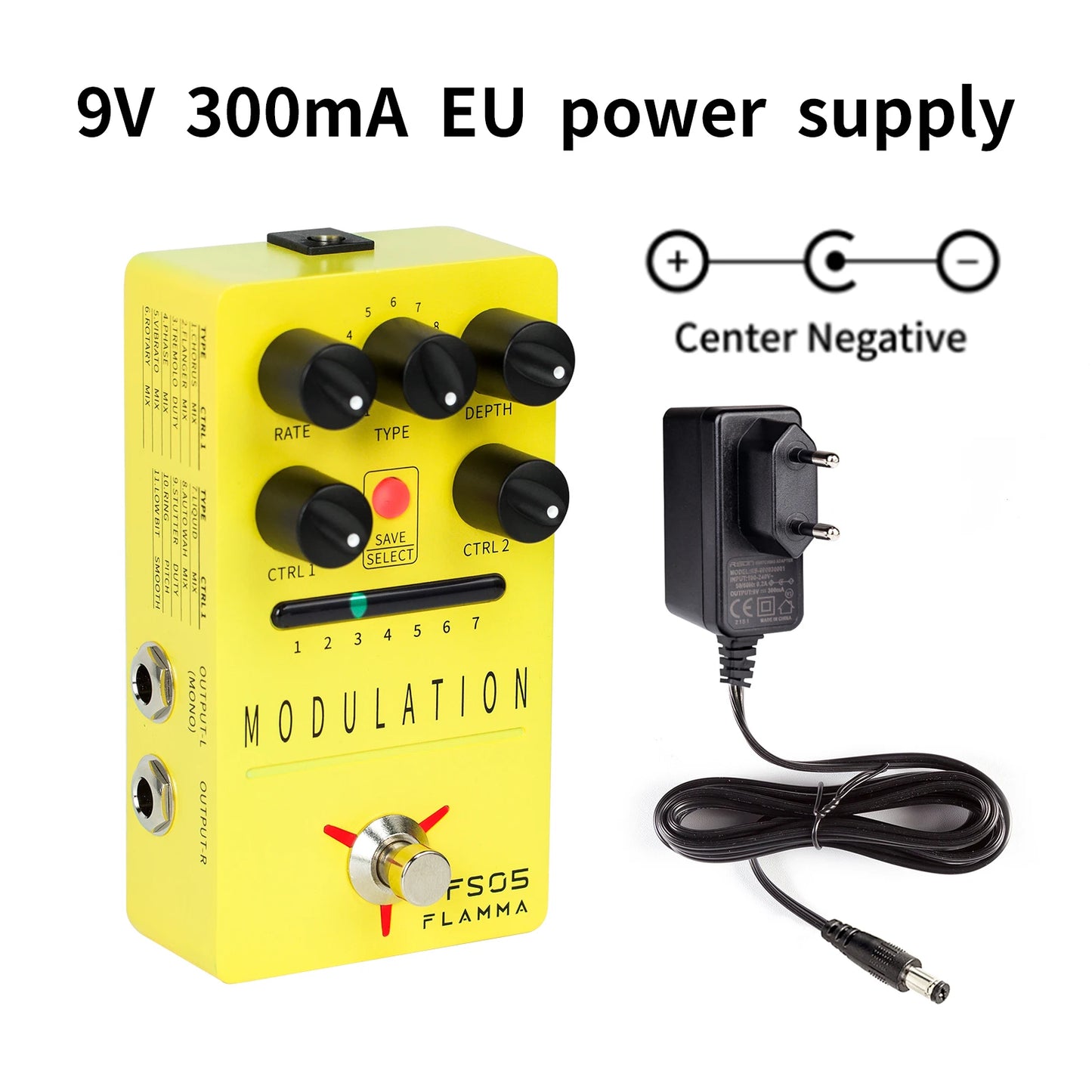 Pedal para Guitarra de Modulação FLAMMA FS05 - Digital Estéreo com 11 Efeitos de Modulação e 7 Slots de Predefinições, True Bypass - Pedais Efeitos