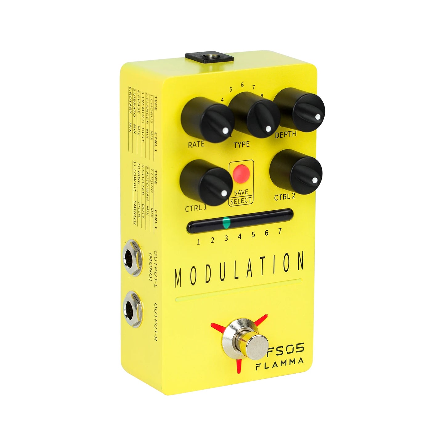 Pedal para Guitarra de Modulação FLAMMA FS05 - Digital Estéreo com 11 Efeitos de Modulação e 7 Slots de Predefinições, True Bypass - Pedais Efeitos