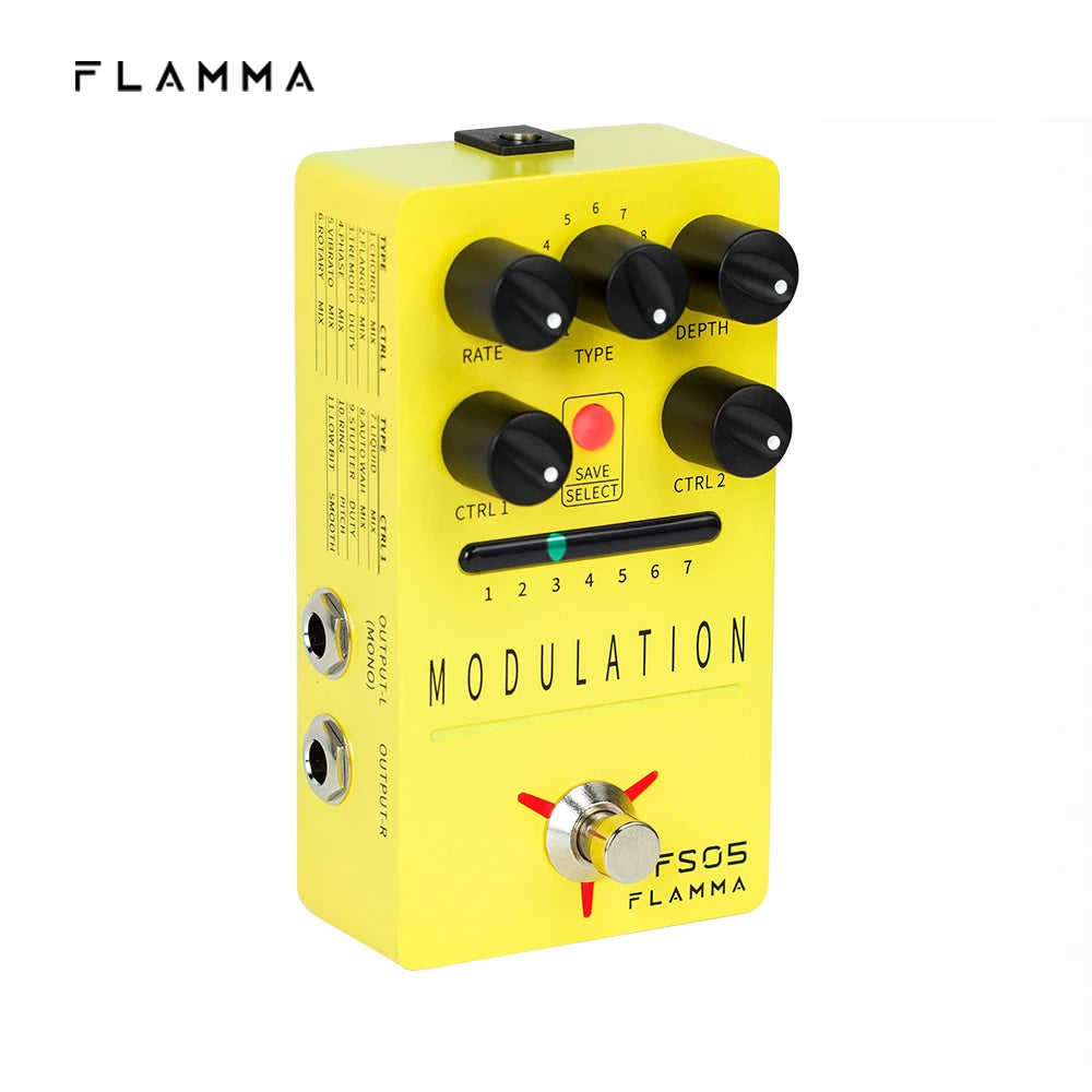 Pedal para Guitarra de Modulação FLAMMA FS05 - Digital Estéreo com 11 Efeitos de Modulação e 7 Slots de Predefinições, True Bypass - Pedais Efeitos