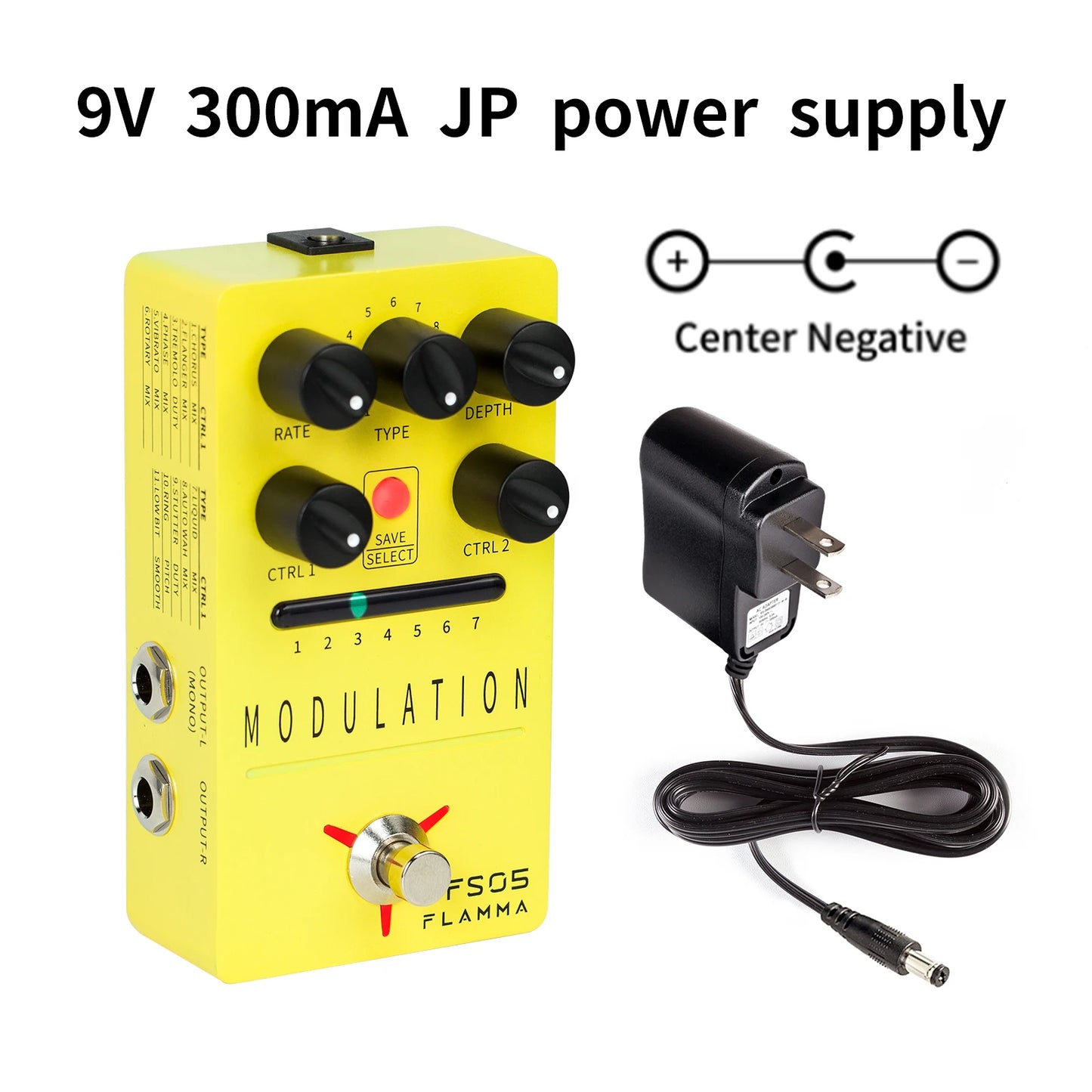 Pedal para Guitarra de Modulação FLAMMA FS05 - Digital Estéreo com 11 Efeitos de Modulação e 7 Slots de Predefinições, True Bypass - Pedais Efeitos