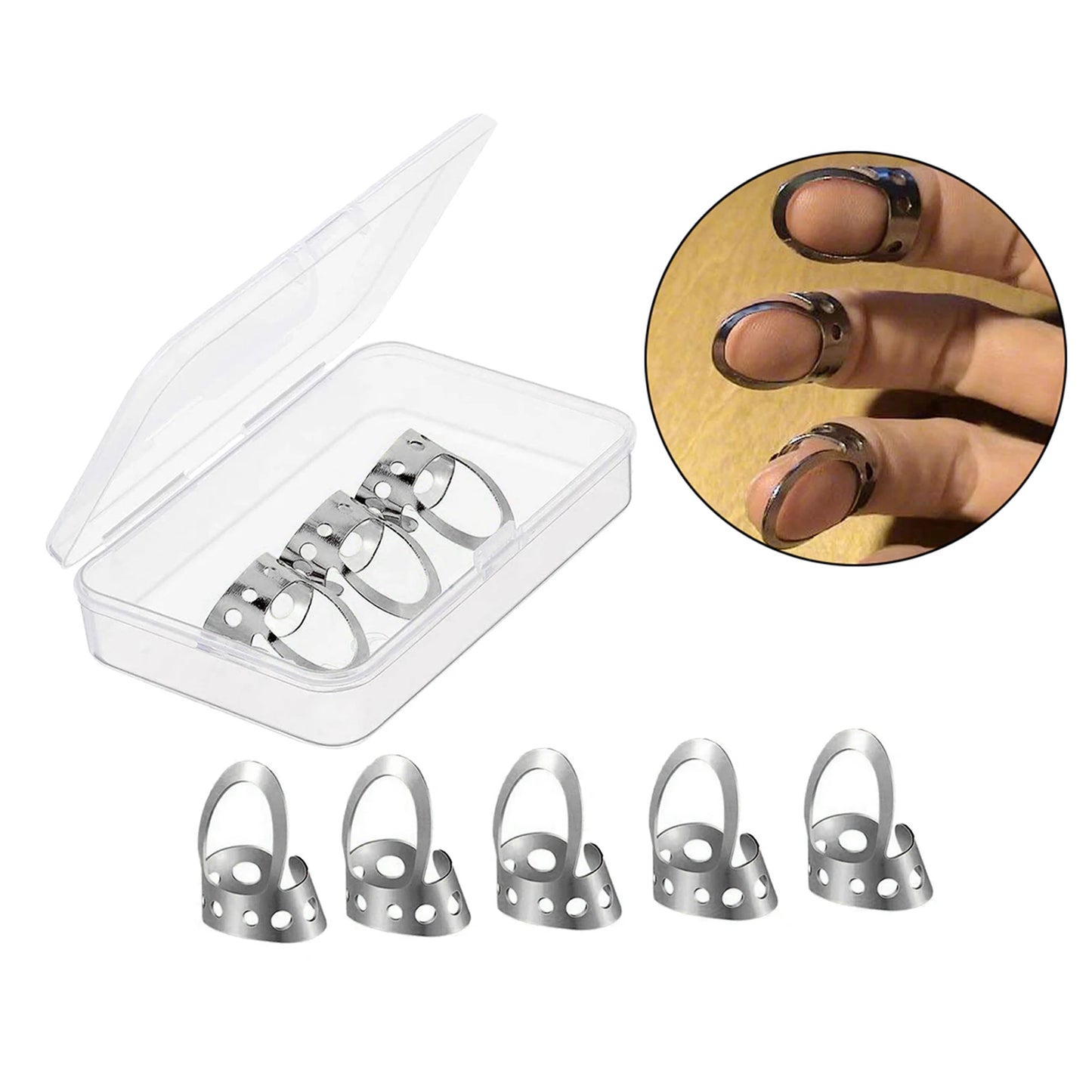 Kit com 8 Palhetas de Dedo Metálicas Ajustáveis Protetor de Unhas - Guitarras Acústicas, Clássicas, Baixos, Ukulele - Acessórios cordas