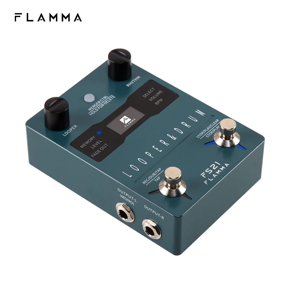 Pedal Drum Machine Looper FLAMMA FS21 - Para Guitarra, Looper de 160 Minutos, 100 Grooves de Bateria, Suporte para Edição por Software com Tela LED - Pedais
