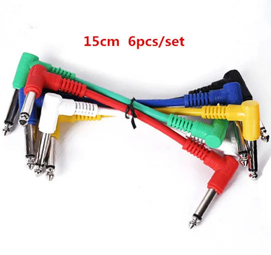 Cabo de Pedal para Guitarra Elétrica 1/4" com Ângulo Reto - 6pcs Cabo Blindado de Áudio de Baixo Ruído para Pedal de Efeito - Acessórios auxiliares