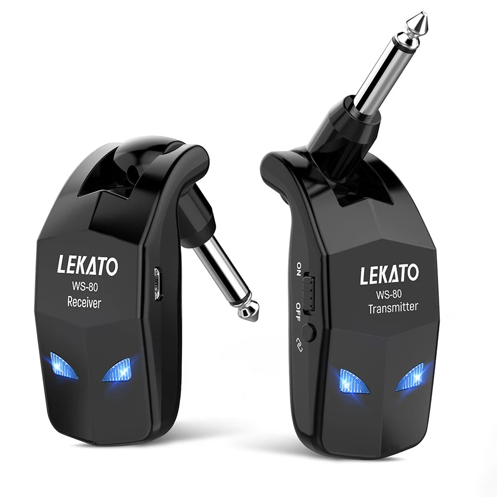 Sistema Sem Fio LEKATO WS-80 A8/A9 - Transmissor e Receptor de Áudio com Bateria Recarregável - Acessórios cordas