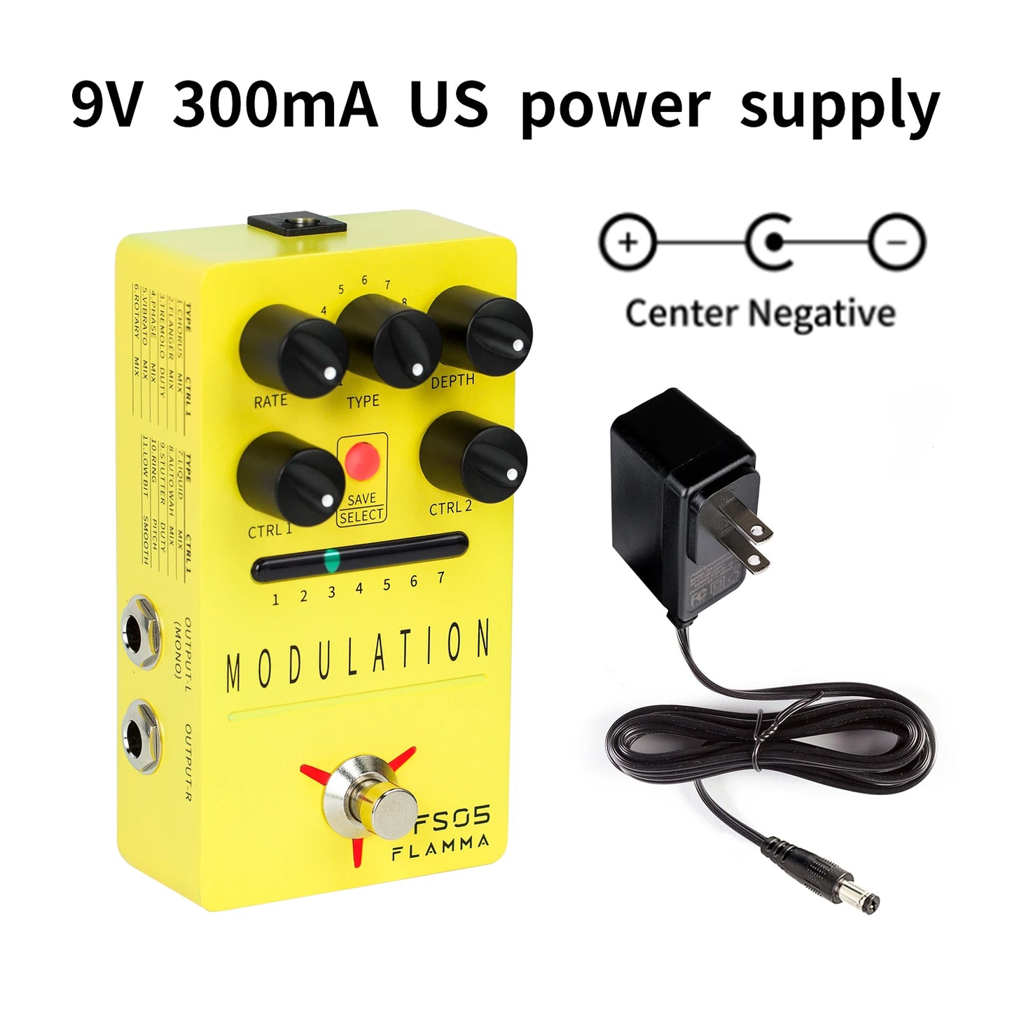 Pedal para Guitarra de Modulação FLAMMA FS05 - Digital Estéreo com 11 Efeitos de Modulação e 7 Slots de Predefinições, True Bypass - Pedais Efeitos
