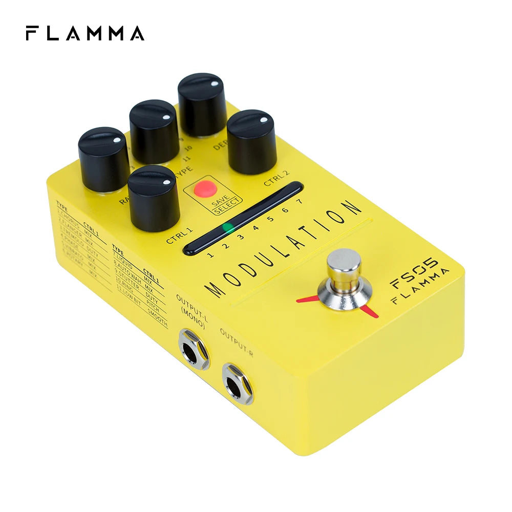 Pedal para Guitarra de Modulação FLAMMA FS05 - Digital Estéreo com 11 Efeitos de Modulação e 7 Slots de Predefinições, True Bypass - Pedais Efeitos