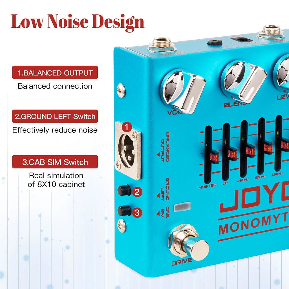 Pedal de Pré-Amplificador para Baixo JOYO R-26 MONOMYTH - Simulação de Amplificador Overdrive, Equalizador Gráfico de 6 Bandas e Redução de Ruído - Pedais Efeitos
