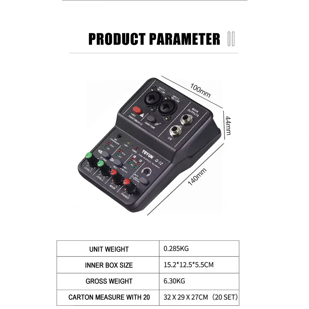Mixer analógico 2 canais Q-12 - alimentação 48V e estéreo - Mixers