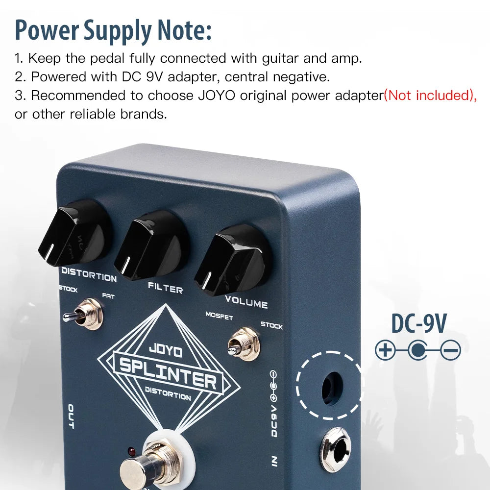 Pedal de Guitarra Splinter Fuzz & Distortion JOYO JF-21 - Circuitos MOSFET Selecionáveis e Diodos de Clipping FAT - Pedais Efeitos