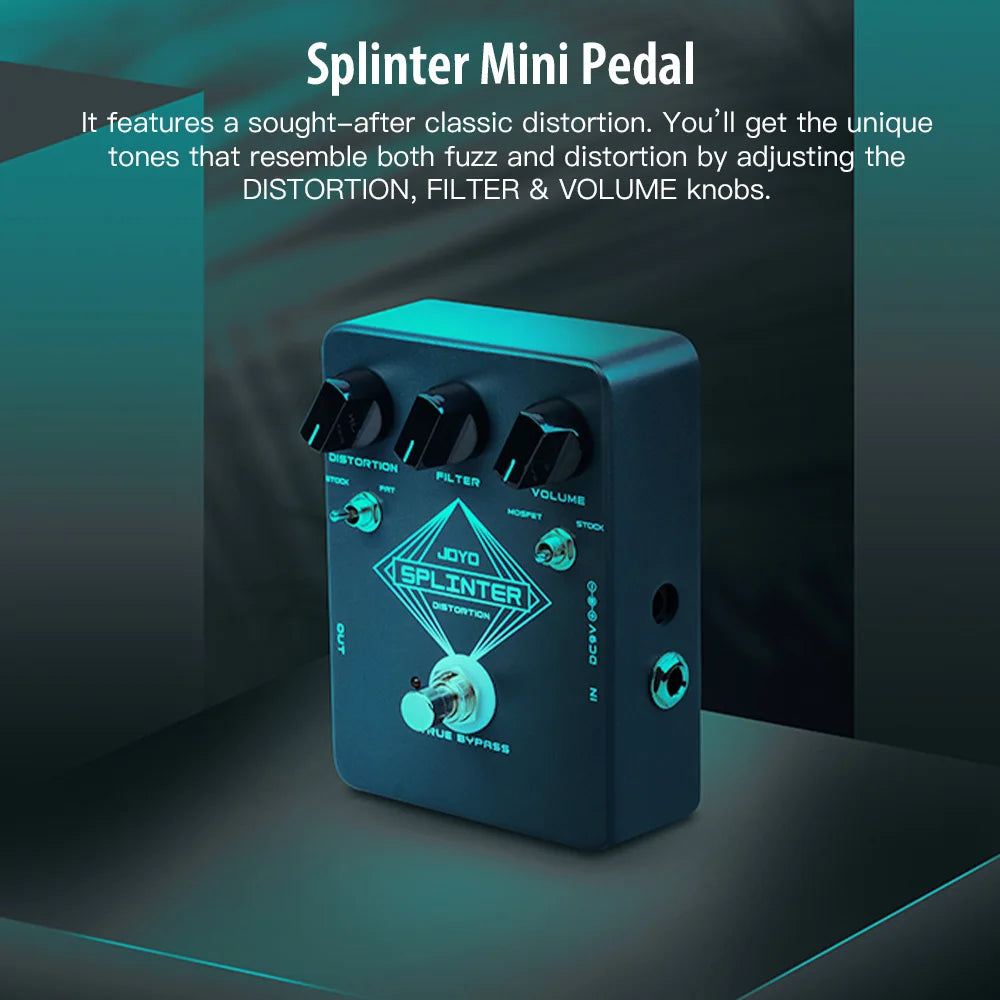 Pedal de Guitarra Splinter Fuzz & Distortion JOYO JF-21 - Circuitos MOSFET Selecionáveis e Diodos de Clipping FAT - Pedais Efeitos
