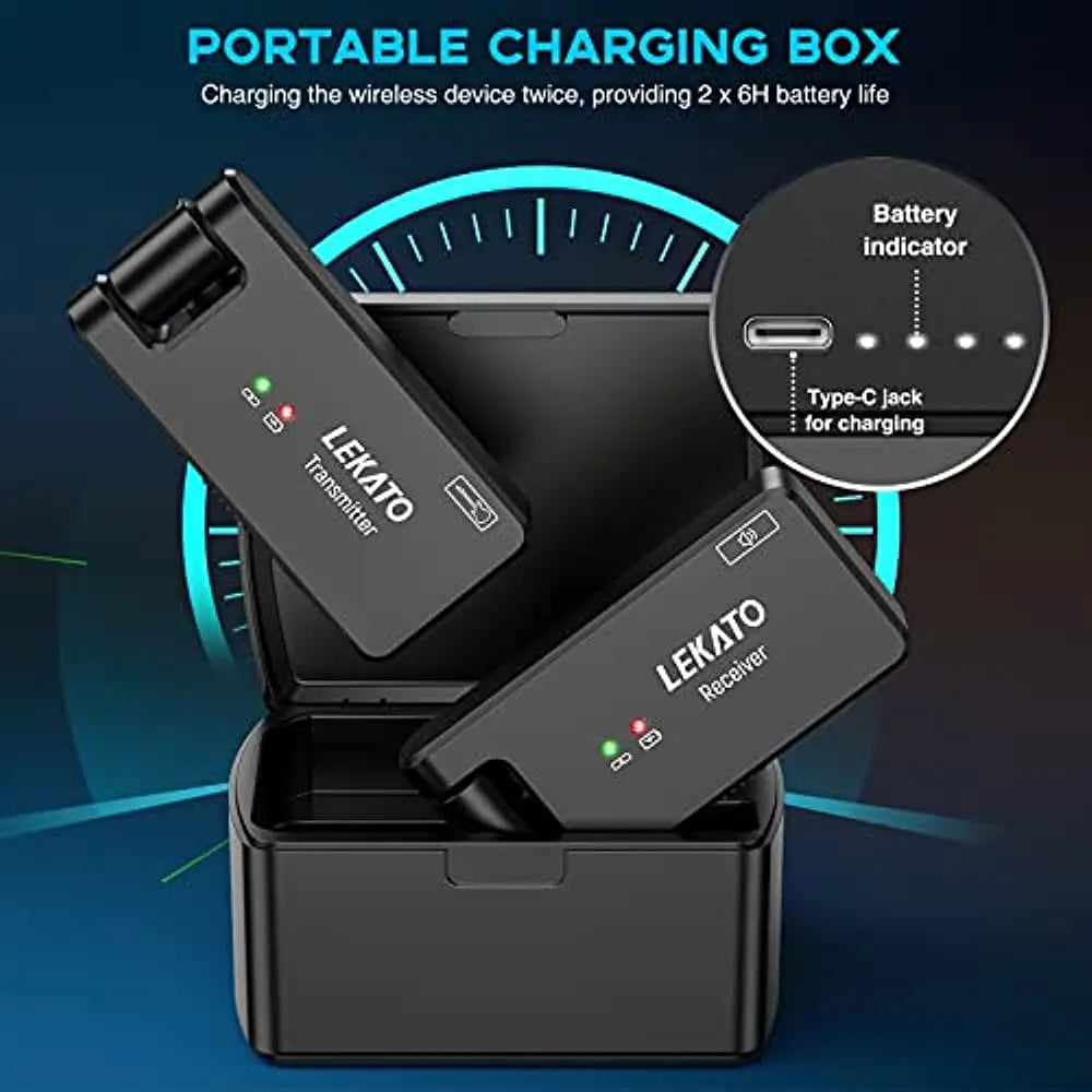 Sistema Sem Fio LEKATO (WS-100) Transmissor e Receptor 2.4GHz - Recarregável Áudio Sem Fio - Acessórios cordas