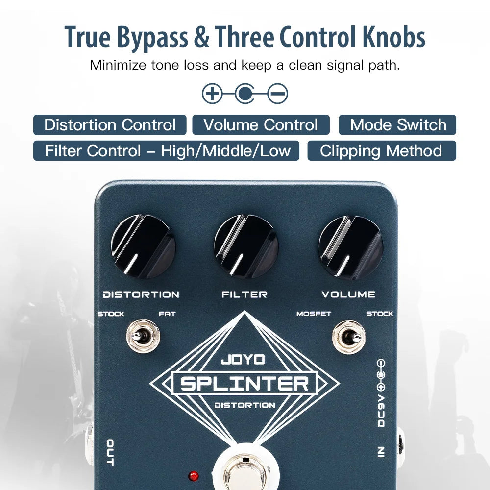 Pedal de Guitarra Splinter Fuzz & Distortion JOYO JF-21 - Circuitos MOSFET Selecionáveis e Diodos de Clipping FAT - Pedais Efeitos