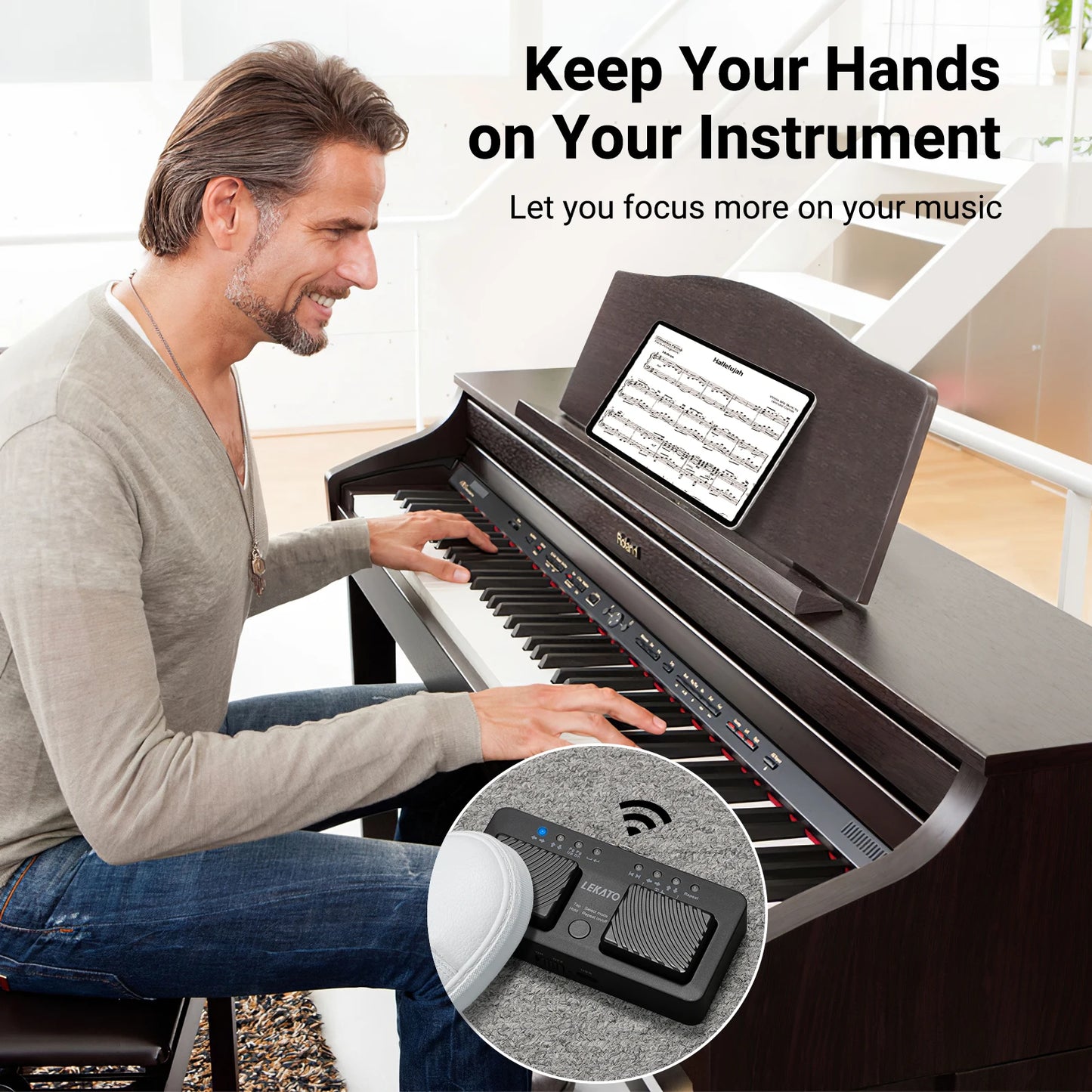 Controle Pedal Sem Fio Bluetooth para Virar Páginas em app LEKATO - Periféricos