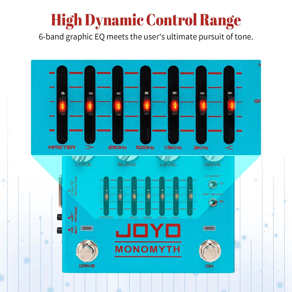 Pedal de Pré-Amplificador para Baixo JOYO R-26 MONOMYTH - Simulação de Amplificador Overdrive, Equalizador Gráfico de 6 Bandas e Redução de Ruído - Pedais Efeitos
