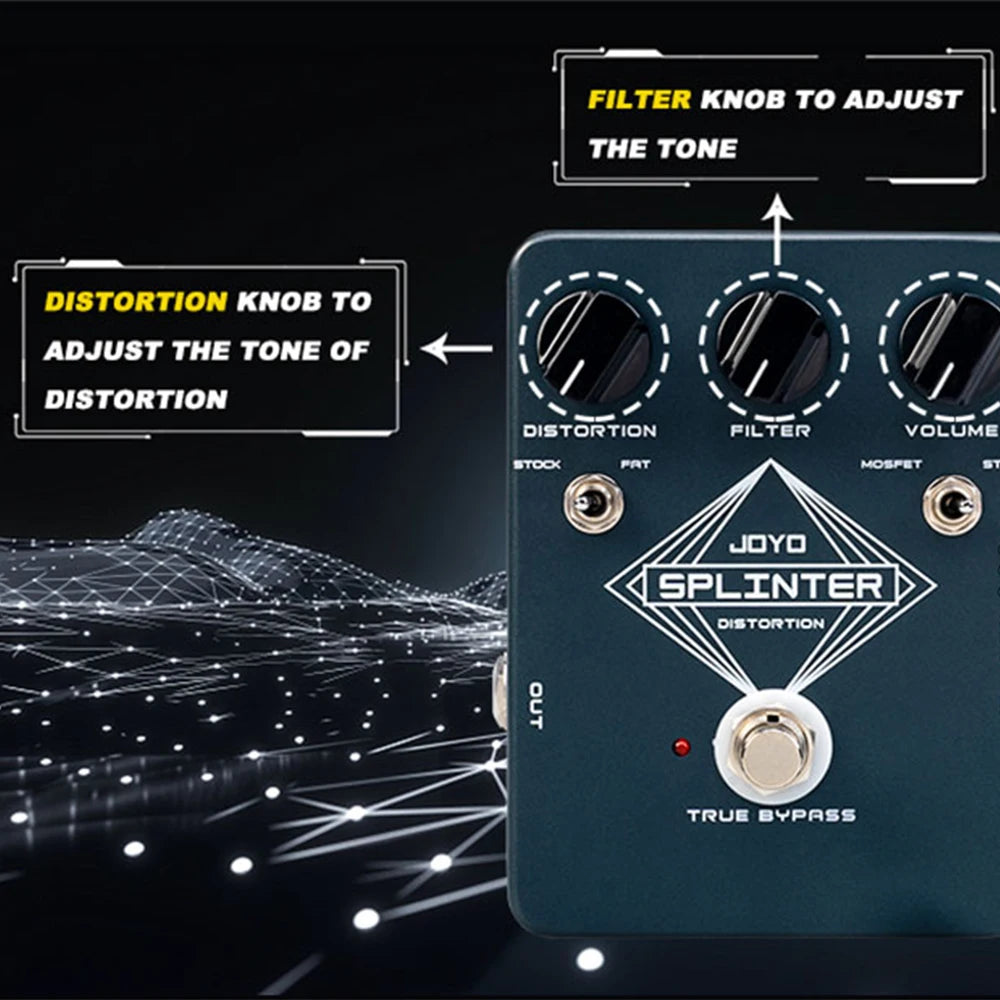 Pedal de Guitarra Splinter Fuzz & Distortion JOYO JF-21 - Circuitos MOSFET Selecionáveis e Diodos de Clipping FAT - Pedais Efeitos