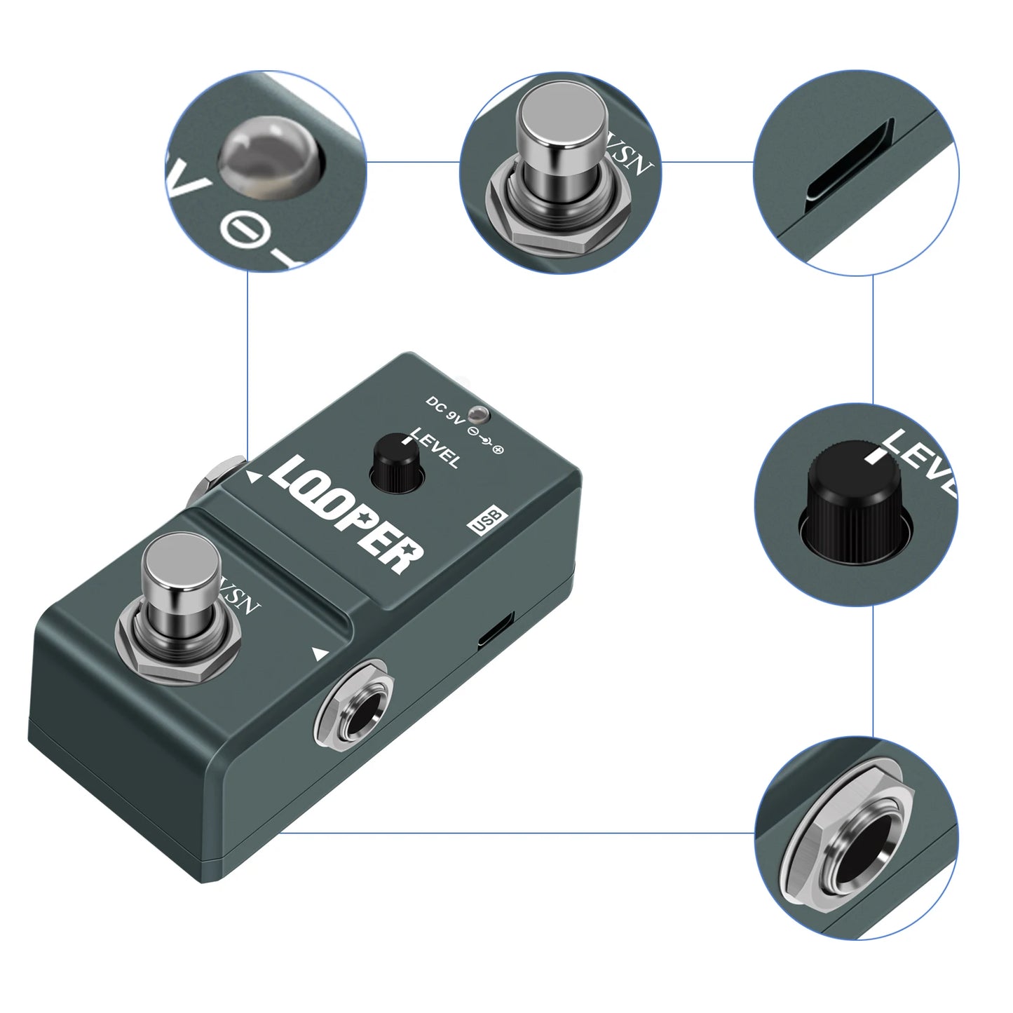 Pedal de Looper Digital VSN para Guitarra e Baixo - 10 Minutos de Tempo de Gravação - Pedais Efeitos