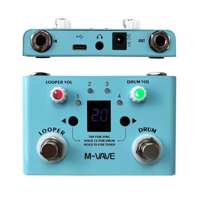 Pedal Looper de Bateria com 30 Baterias e 11 Minutos de Gravação, Afinador de Alta Precisão - M-VAVE LOST TEMPO CUVAVE - Pedal
