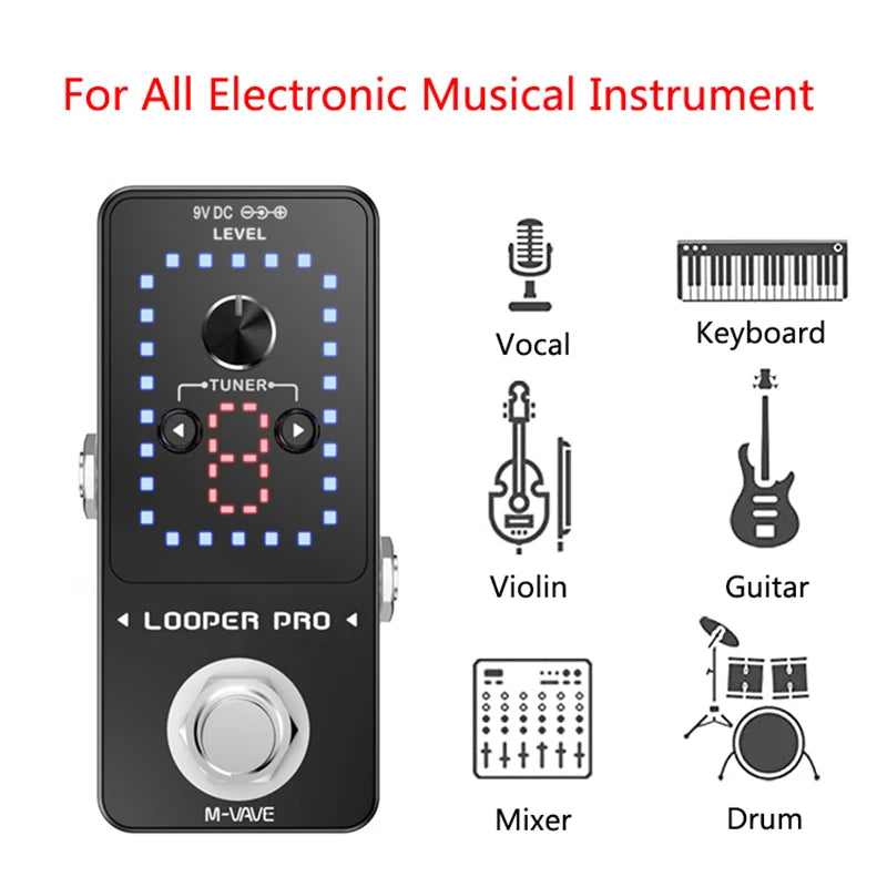 Pedal de Efeito para Guitarra M-VAVE Looper Pro - 9 Loops, 40 Minutos de Gravação, Estação de Loop com Afinador e Overdub Ilimitado - Pedal