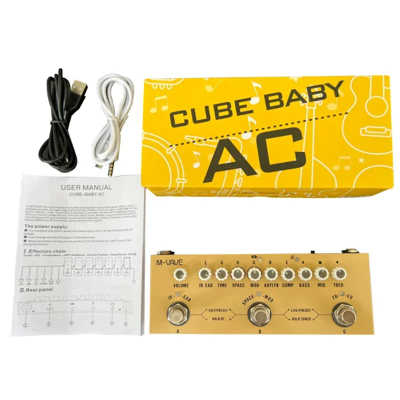 M-Vave Cube BABY AC - Pedal de efeitos múltiplos recarregável - Função de interface de áudio pedal para gravação de violão elétrico acústico