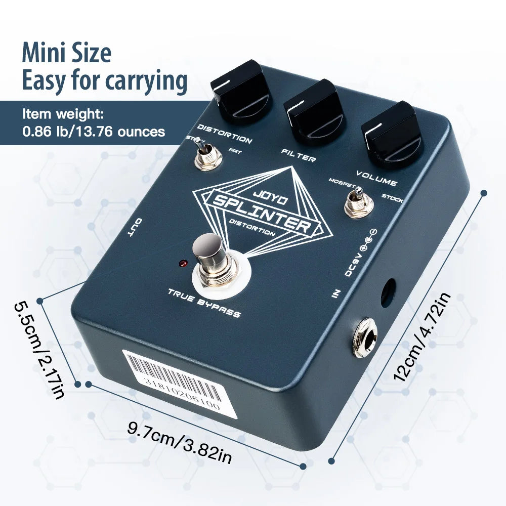 Pedal de Guitarra Splinter Fuzz & Distortion JOYO JF-21 - Circuitos MOSFET Selecionáveis e Diodos de Clipping FAT - Pedais Efeitos