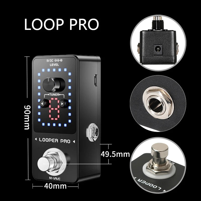 Pedal de Efeito para Guitarra M-VAVE Looper Pro - 9 Loops, 40 Minutos de Gravação, Estação de Loop com Afinador e Overdub Ilimitado - Pedal