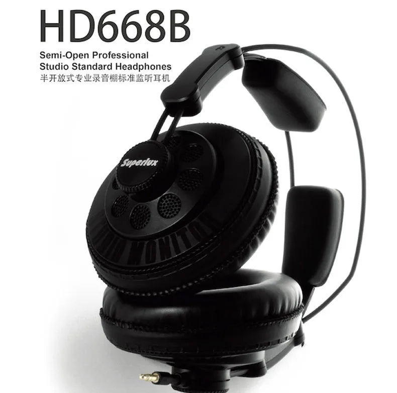 Fones de Ouvido Profissionais Superlux HD668B Semi-Abertos - Monitoramento de Estúdio Dinâmico com Graves Profundos e Cabo Removível