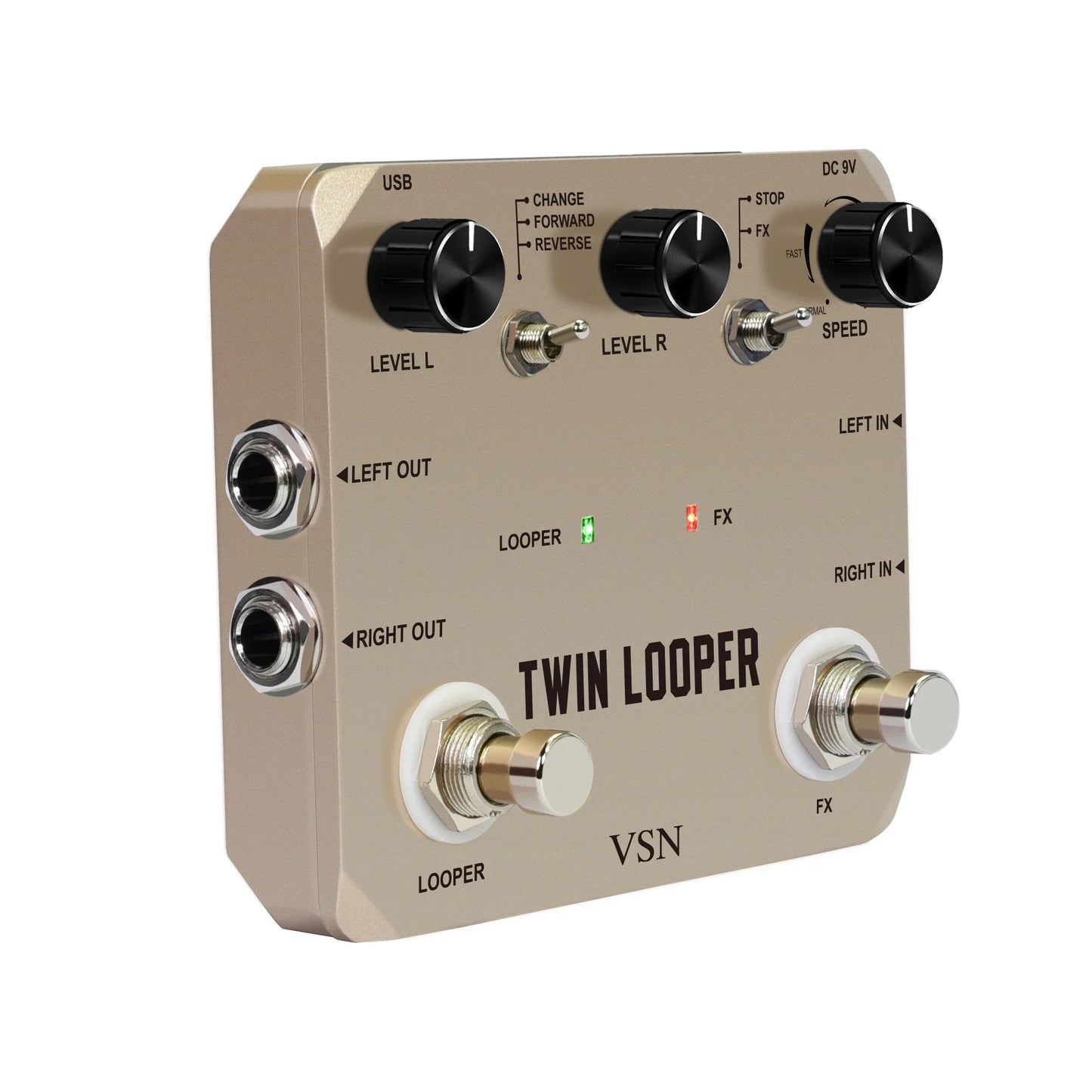 Pedal para Guitarra Rowin VSN Twin Looper - Box de Efeitos com 11 Modos de Reprodução, Entrada/Saída Estéreo e 10 Minutos de Gravação – Pedal