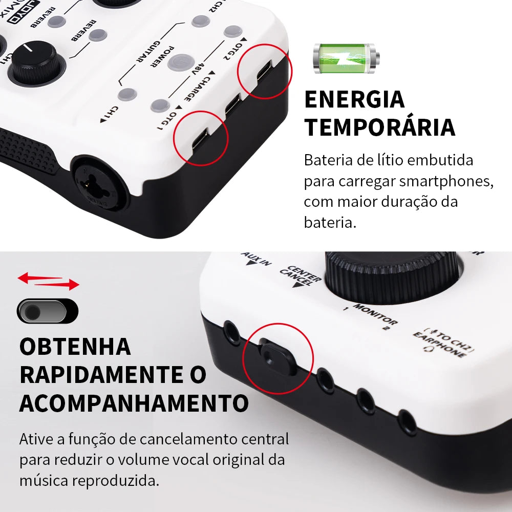 Placa de Som JOYO MOMIX PRO para Guitarra - 2 Entradas Estéreo, Sincronização Áudio-Vídeo, Mixer de Áudio para Gravação e Transmissões ao Vivo Externas
