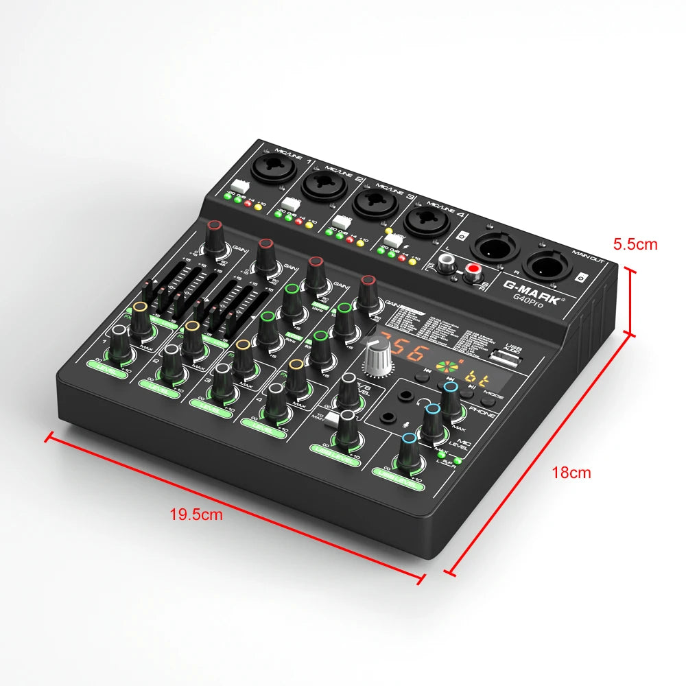 Mixer analógico 4 Canais G-MARK G40PRO - Entrada RCA, Conectividade XLR, efeitos - Mixers