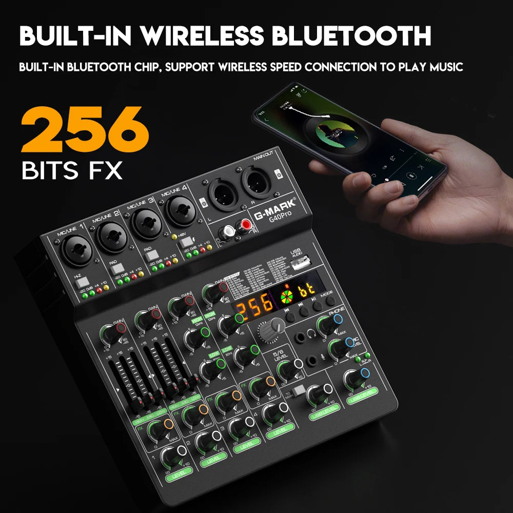 Mixer analógico 4 Canais G-MARK G40PRO - Entrada RCA, Conectividade XLR, efeitos - Mixers