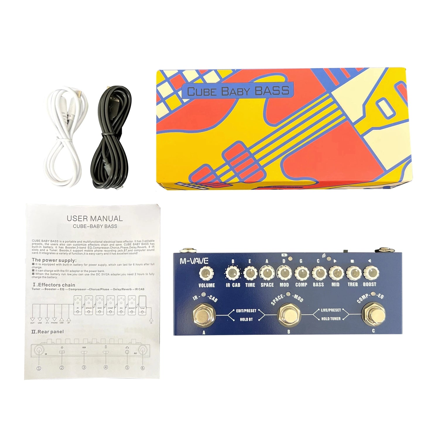 Pedal de Efeito CUBE BABY Multifuncional para Guitarra - Processador com Simulação de 8 Cabinets, Chorus, Phaser, Reverb e Vibrato - Multiefeitos