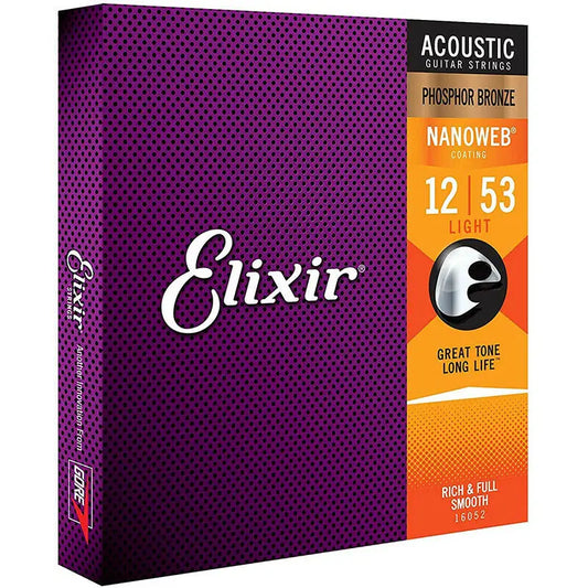 Cordas para Guitarra Elixir Nanoweb Phosphor Bronze - Modelos 16002, 16027, 16052, 16077 e 16102 - Acessórios cordas
