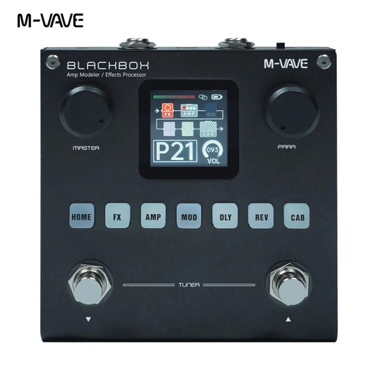 Pedal Multifuncional de Efeitos para Guitarra/Baixo M-VAVE BLACKBOX - 80 Presets Editáveis, 6 Módulos de Efeitos, Bateria Embutida - Multiefeitos