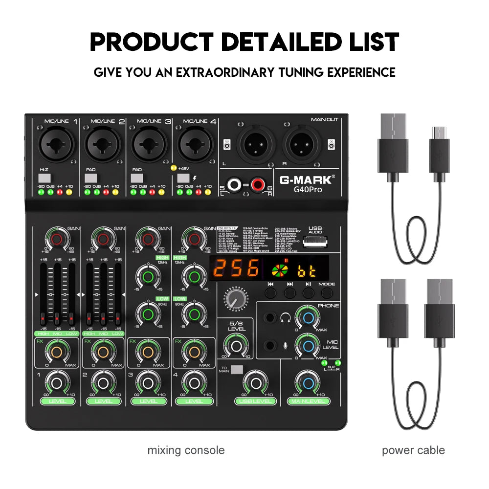 Mixer analógico 4 Canais G-MARK G40PRO - Entrada RCA, Conectividade XLR, efeitos - Mixers