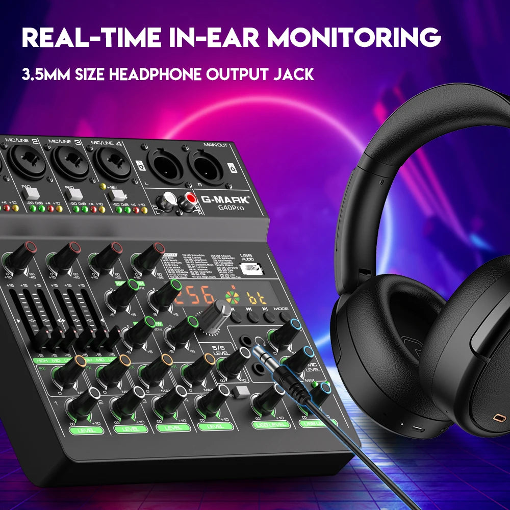 Mixer analógico 4 Canais G-MARK G40PRO - Entrada RCA, Conectividade XLR, efeitos - Mixers
