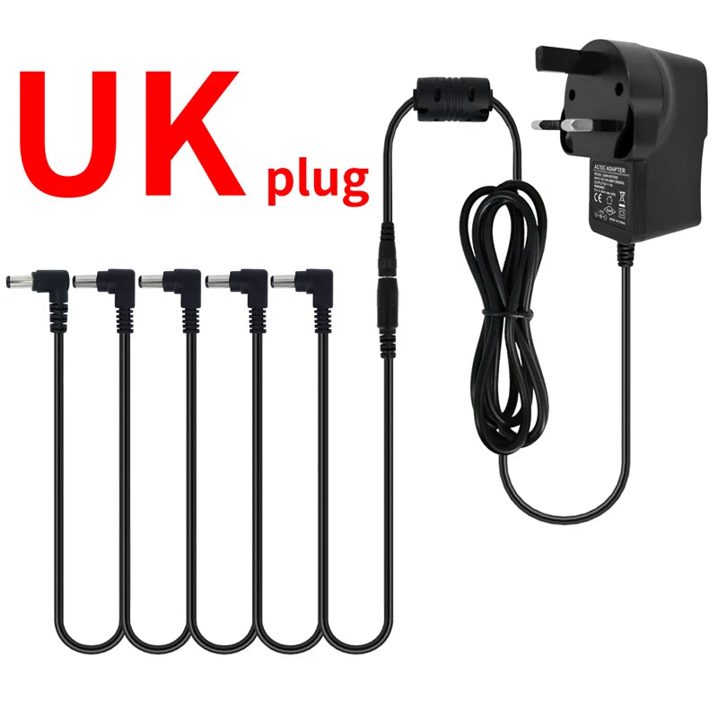 Fonte de Alimentação para Pedal de Efeitos de Guitarra Elétrica 5 vias - 9V DC 1A, Plugues US, EU, UK, JP, AU - Periféricos Efeitos Pedais