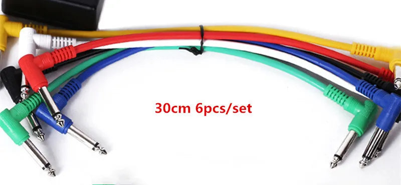 Cabo de Pedal para Guitarra Elétrica 1/4" com Ângulo Reto - 6pcs Cabo Blindado de Áudio de Baixo Ruído para Pedal de Efeito - Acessórios auxiliares