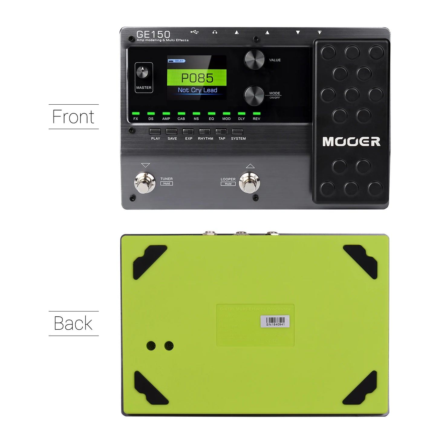 Pedal Multiefeitos com Looper para Guitarra MOOER GE150/GE100 - 55 Modelos de Amplificador, 151 Efeitos, Looper dos Anos 80 e 40 Ritmos de Bateria - Multiefeitos