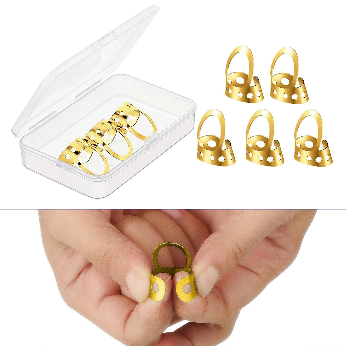 Kit com 8 Palhetas de Dedo Metálicas Ajustáveis Protetor de Unhas - Guitarras Acústicas, Clássicas, Baixos, Ukulele - Acessórios cordas