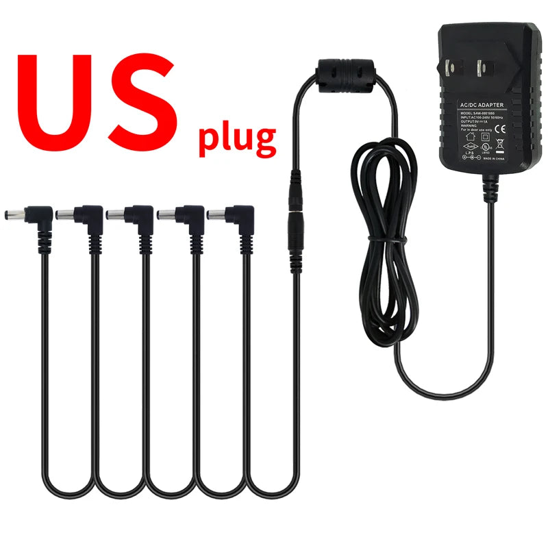 Fonte de Alimentação para Pedal de Efeitos de Guitarra Elétrica 5 vias - 9V DC 1A, Plugues US, EU, UK, JP, AU - Periféricos Efeitos Pedais