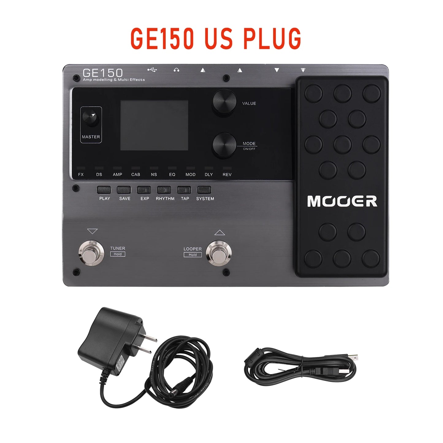 Pedal Multiefeitos com Looper para Guitarra MOOER GE150/GE100 - 55 Modelos de Amplificador, 151 Efeitos, Looper dos Anos 80 e 40 Ritmos de Bateria - Multiefeitos