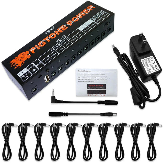 Fonte de Alimentação para Pedal de Guitarra Pigtone PD-02 - 10 Saídas com Carregamento USB - Efeitos Acessórios cordas