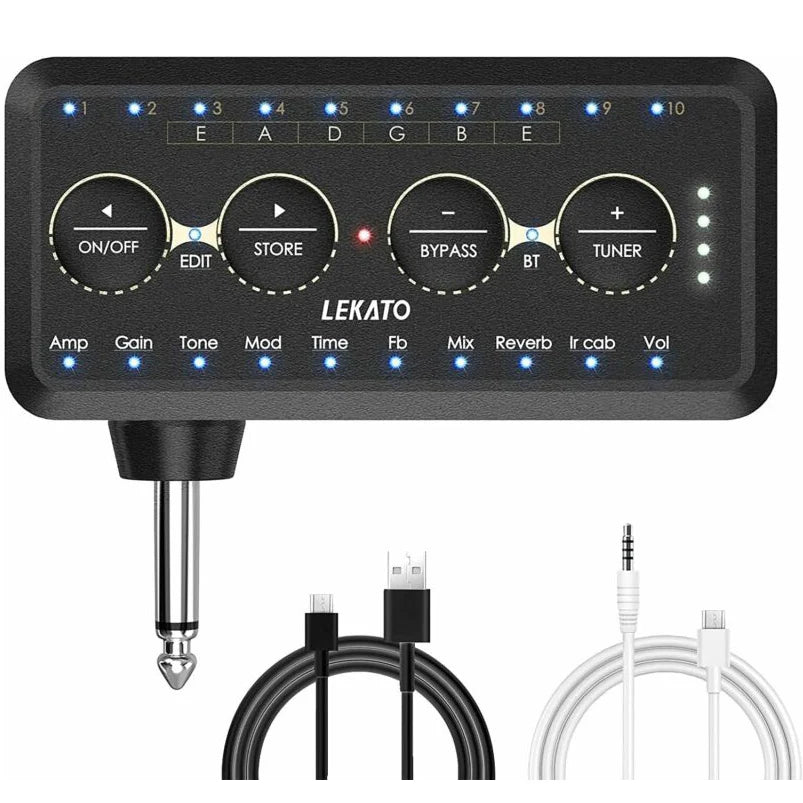 Mini Amplificador de Guitarra Lekato PA-1 - Plug para Guitarra, Pedal de Efeito, Mini Amplificador para Fones de Ouvido e Combo de Alto-falantes