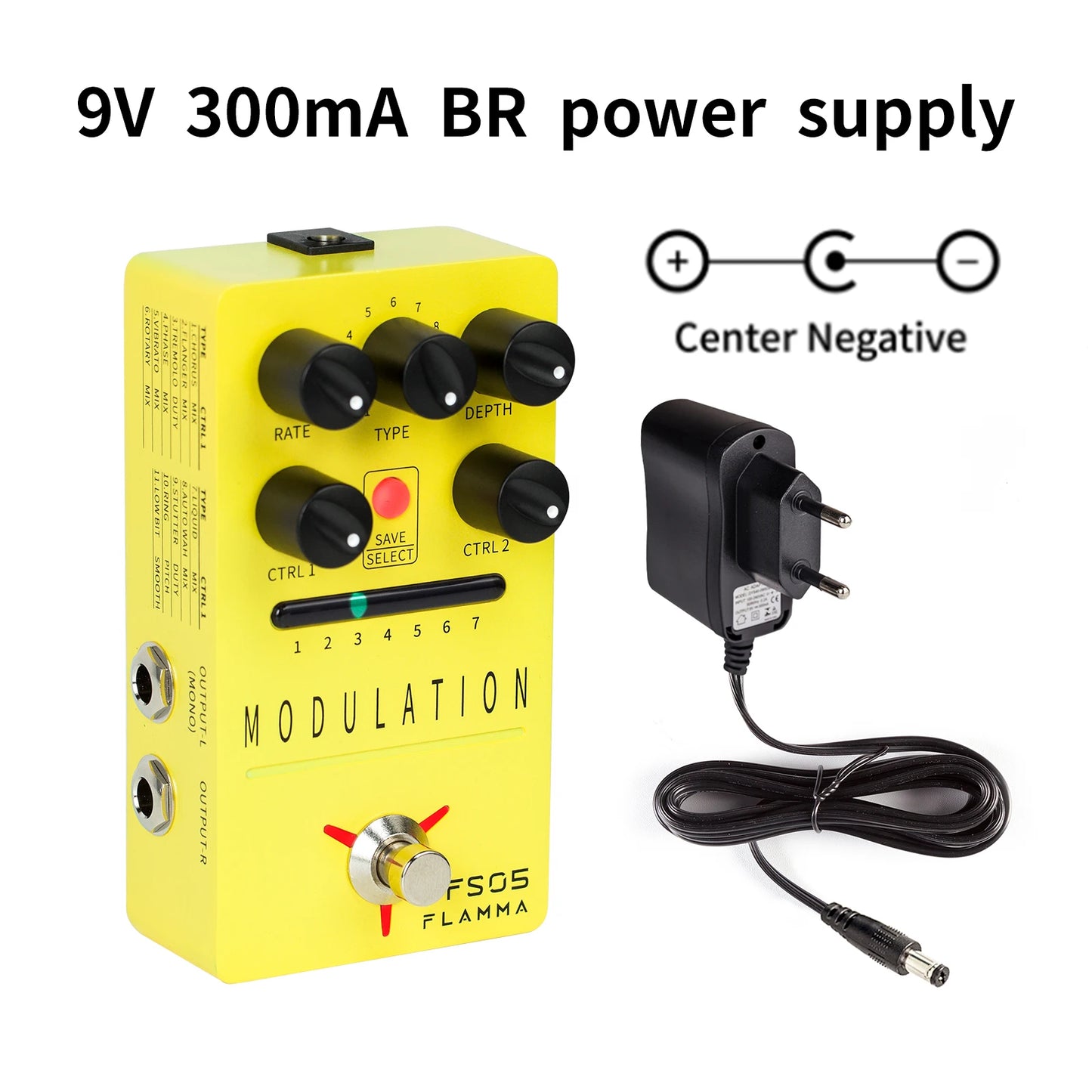 Pedal para Guitarra de Modulação FLAMMA FS05 - Digital Estéreo com 11 Efeitos de Modulação e 7 Slots de Predefinições, True Bypass - Pedais Efeitos