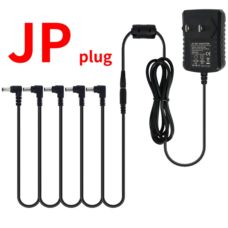 Fonte de Alimentação para Pedal de Efeitos de Guitarra Elétrica 5 vias - 9V DC 1A, Plugues US, EU, UK, JP, AU - Periféricos Efeitos Pedais