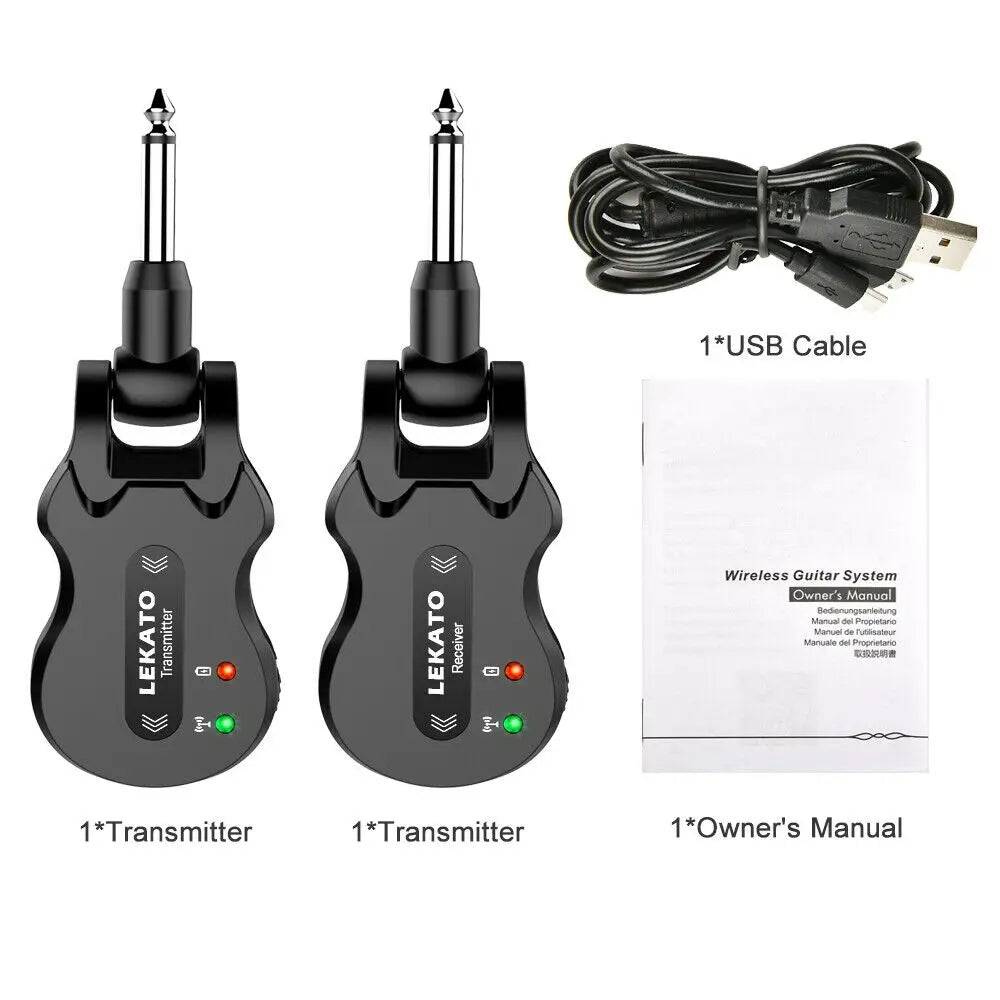 Sistema Transmissor e Receptor Sem Fio LEKATO WS-50 para Guitarra Elétrica, 4 Canais ISM 5.8GHz, Recarregável - Acessórios para cordas