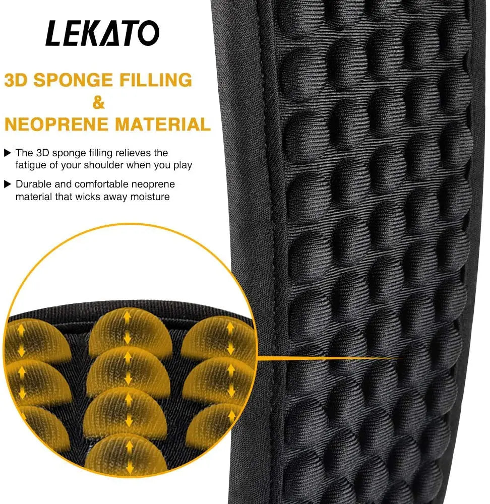 Correia de Ombro Ajustável Lekato para Guitarra e Baixo - Couro, 3,5'' de Largura, 6 Palhetas, Enchimento de Espuma 3D - Acessórios cordas