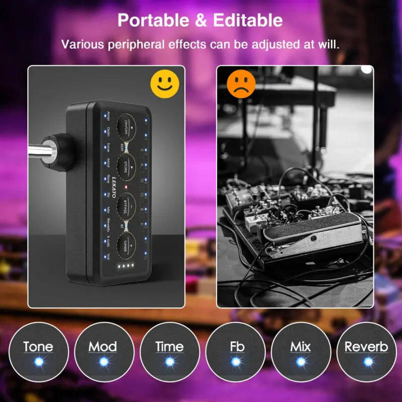 Mini Amplificador de Guitarra Lekato PA-1 - Plug para Guitarra, Pedal de Efeito, Mini Amplificador para Fones de Ouvido e Combo de Alto-falantes